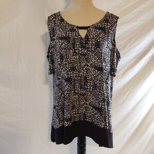 Raffaella Women's Black And White Cold Shoulder Top Size XL